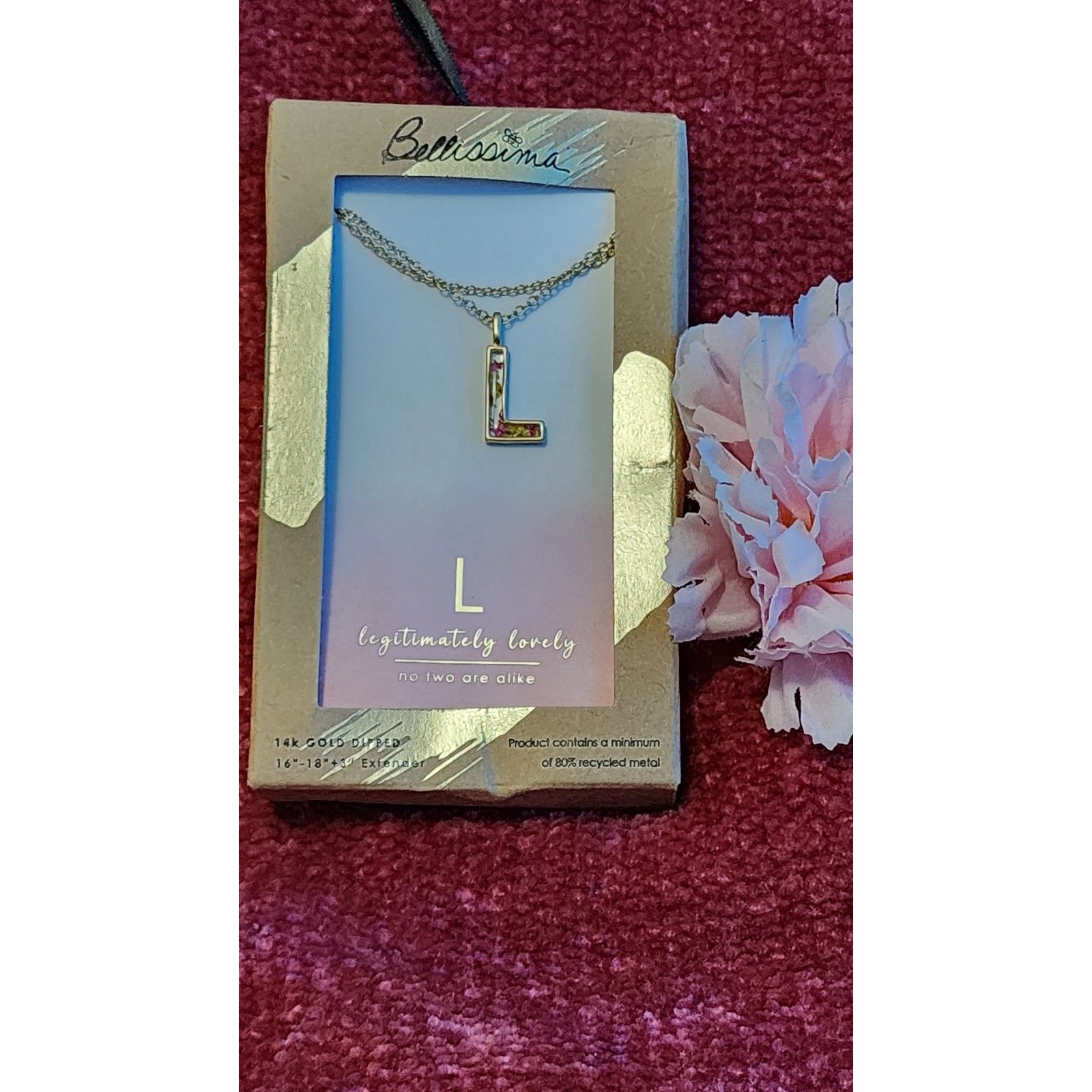 Bellisima Initial L 14k Gold Dipped Flower Petal Necklace